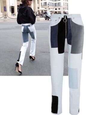 Off White × Levi's Patchwork Velvet Straight Leg Jeans